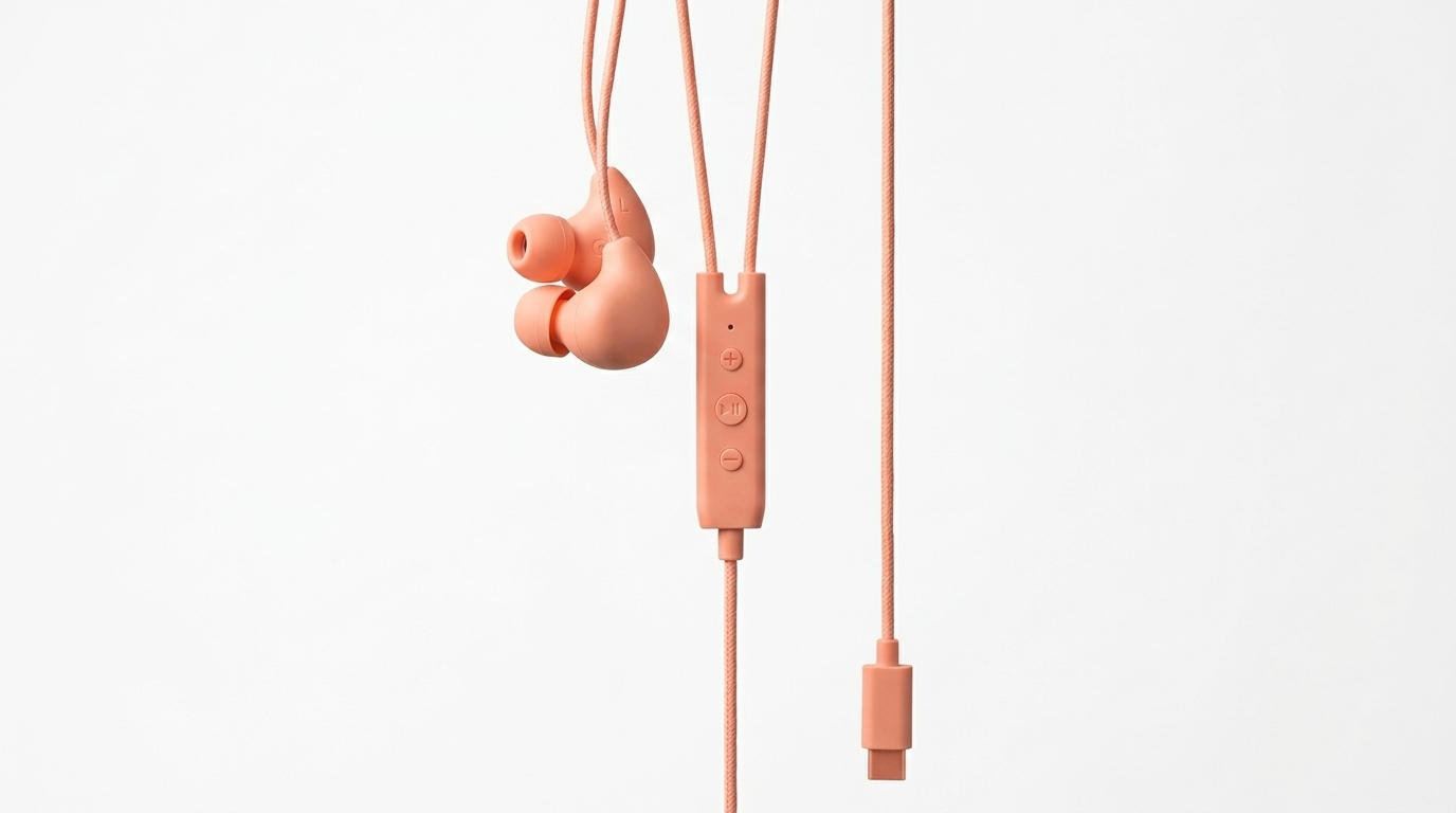 same earphones in coral colorway
