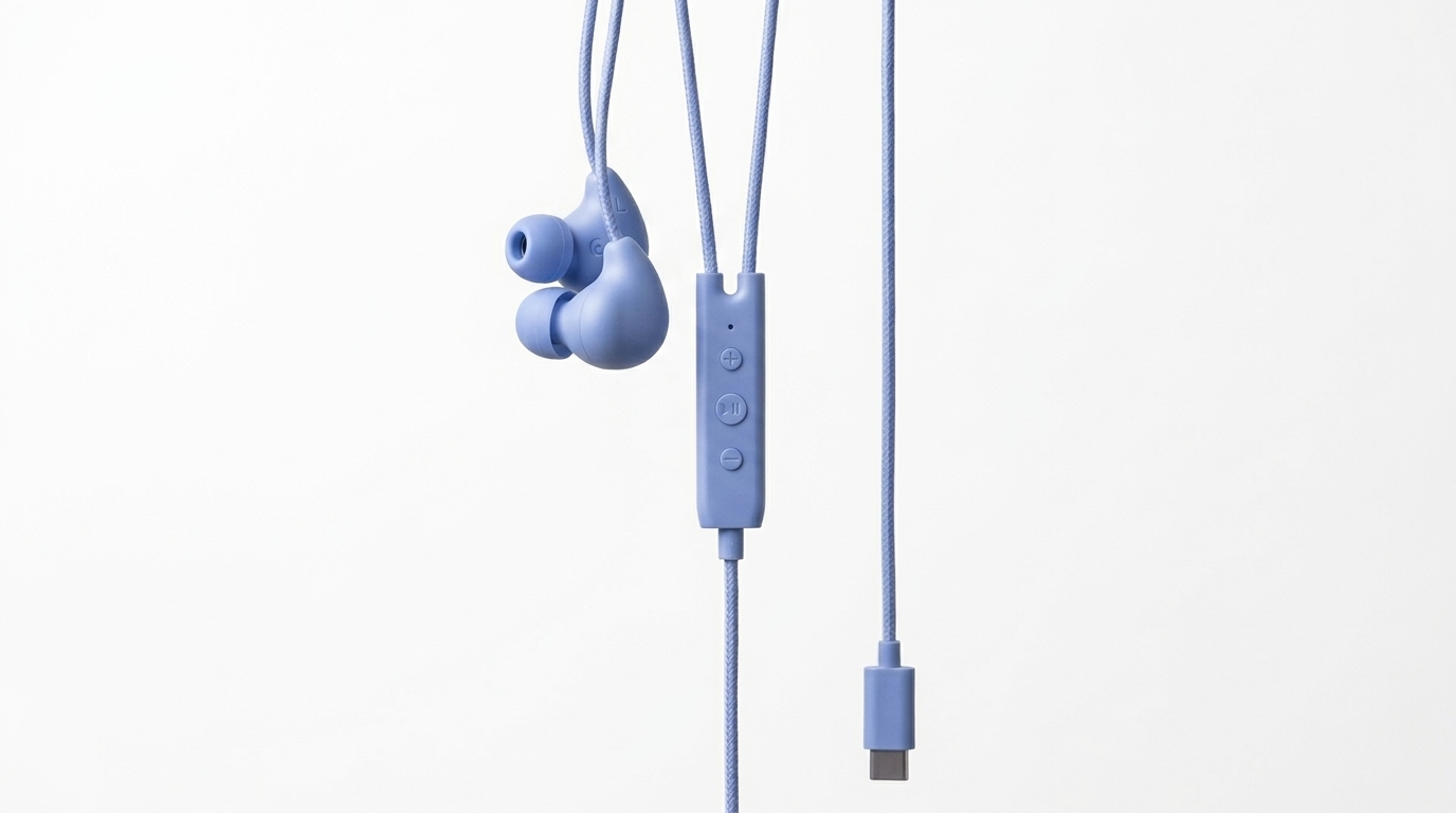 same earphones in periwinkle colorway